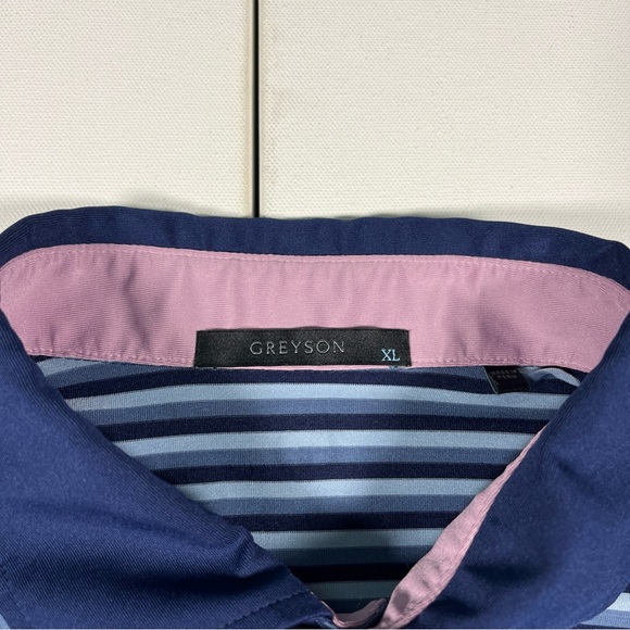 Greyson Polo Shirt Blue Striped Wolf Golf Performance Stretch Men’s XL - Picture 6 of 15